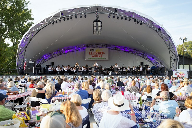 Orchestra performing a lively Pops concert